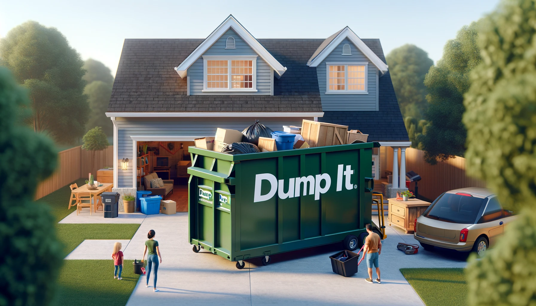 Residential area in Indianapolis with a DUMP IT dumpster.